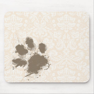 Tapis De Souris Drôle Empreinte de patte sur Antique White Damask