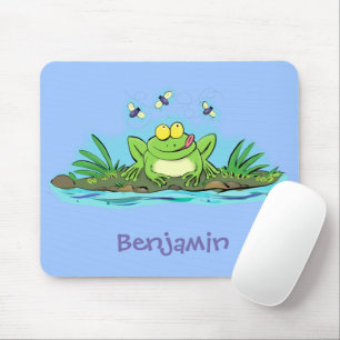 Tapis De Souris Drôle grenouille verte avec dessin de mouches