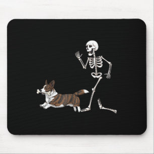 Tapis De Souris Drôle Halloween Cardigan Welsh Corgi Et Skeleton