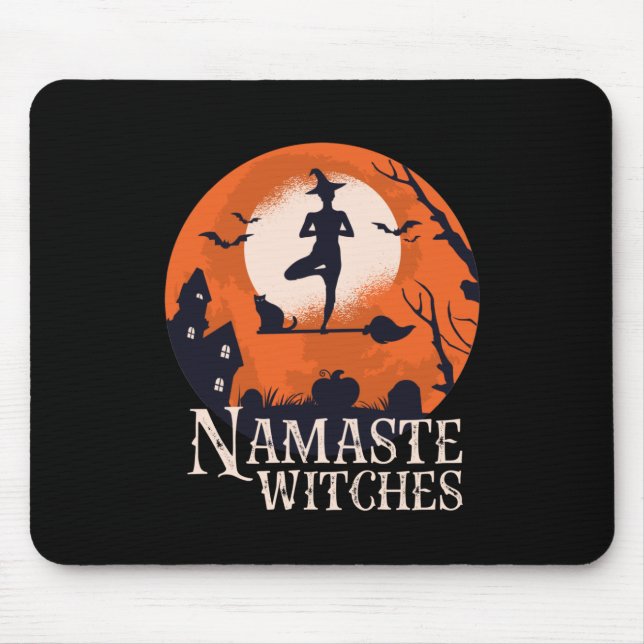 Tapis De Souris Drôle Halloween Yoga Lover Namaste sorcières (Devant)