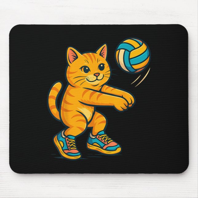Tapis De Souris Drôle mignon Chat Volleyball Joueur Fan Tee Traine (Devant)