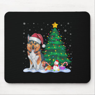 Tapis De Souris Drôle Norvégien Elkhound Chien Xmas Lumières Arbre