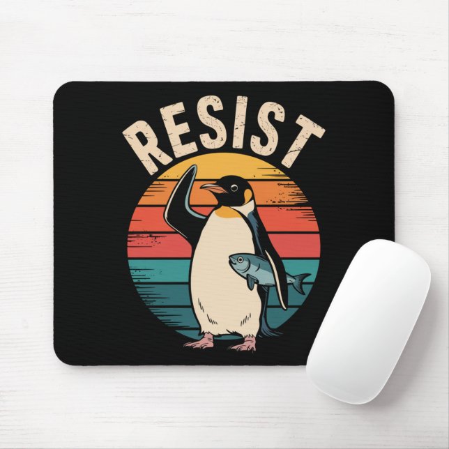 Tapis De Souris Drôle Penguin Résiste À La Manifestation Contre Le (Avec souris)