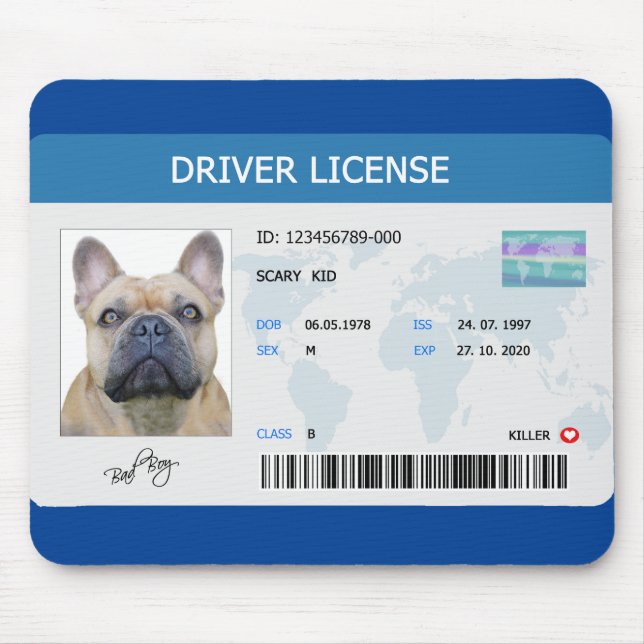 Tapis De Souris Drôle permis de conduire pour chien (Devant)