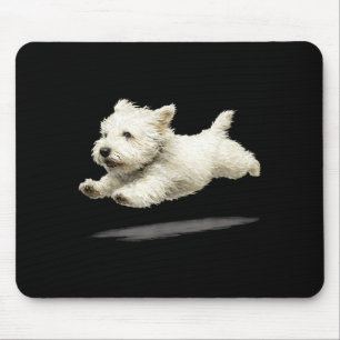 Tapis De Souris Drôle Rétro Mignon Chien en Course Art Chiot Blanc