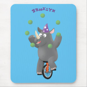 Tapis De Souris Drôle rhinocéros mignon jonglant sur monocycle