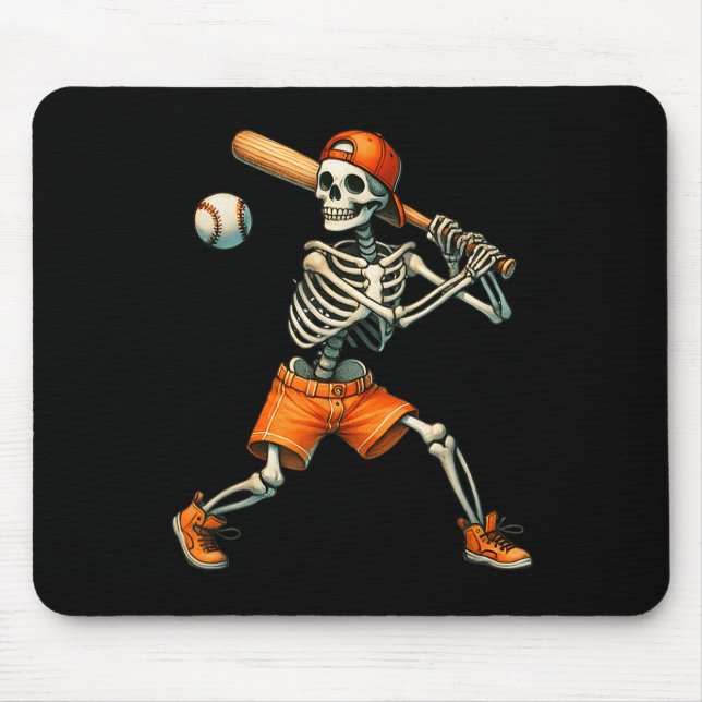 Tapis De Souris Drôle Skeleton Battant Baseball Halloween garçons  (Devant)