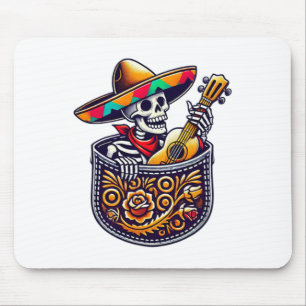Tapis De Souris Drôle Skeleton Mariachi Guitare Pocket Cinco De Ma