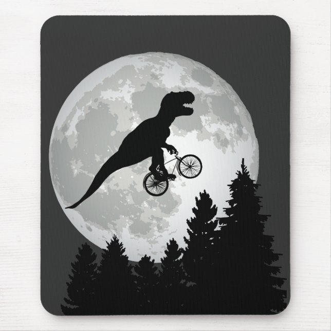 Tapis De Souris Drôle T-Rex volant sur vélo avec Pleine lune (Devant)
