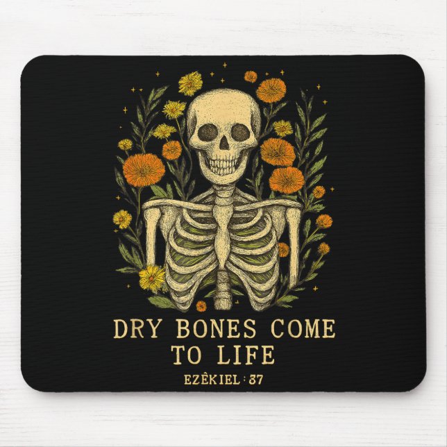 Tapis De Souris Dry Bones Come To Life Dancing Floral Skeleton  (Devant)