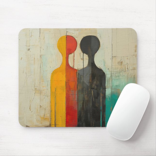 Tapis De Souris Dualité – Figures humaines abstraites en contraste (Avec souris)