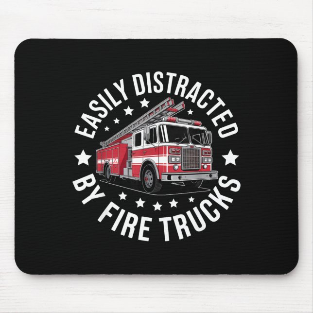 Tapis De Souris Easily Distracted By Fire Trucks Design  (Devant)