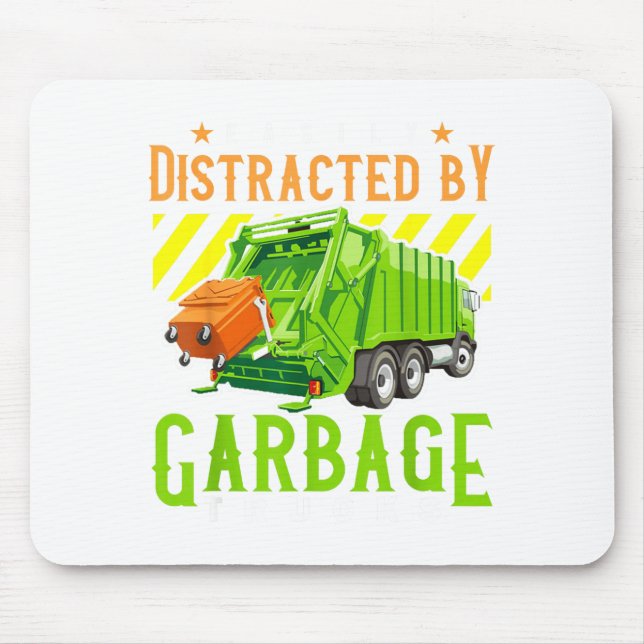 Tapis De Souris Easily Distracted By Garbage Trucks Funny Truck Lo (Devant)