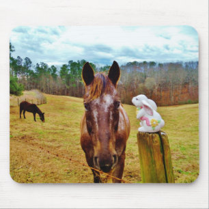 Tapis De Souris Easter Bunny and Brown horse