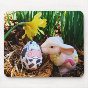 Tapis De Souris Easter Bunny kissing Cow Egg Mouse Pad