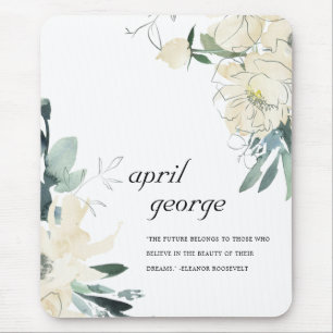 TAPIS DE SOURIS EAU FLORALE VERTE BLANCHE EN IVOIRE ÉLÉGANTE ET 