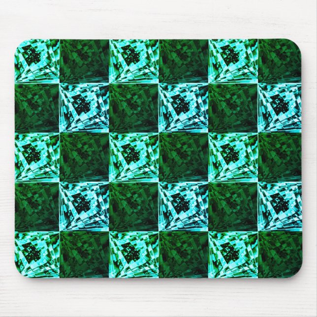 Tapis De Souris Échecs ou cyan vert et bleu ciel, avec rectangle (Devant)