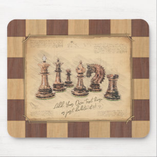 Tapis De Souris Échecs Pièces et Vintage échiquier Art. Joueur Cad