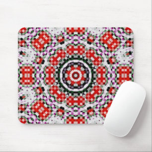 Tapis De Souris Échecs rouges et blancs ou kaléidoscope en pixel c