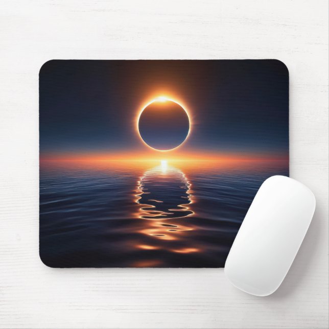 Tapis De Souris Éclipse Solaire Totale Sur L'Eau Océanique (Avec souris)