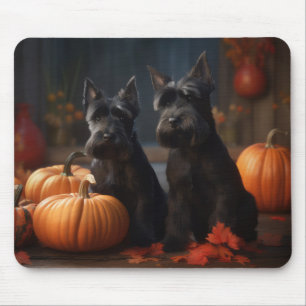 Tapis De Souris Écossais Terrier Chiot Automne Citrouille délice