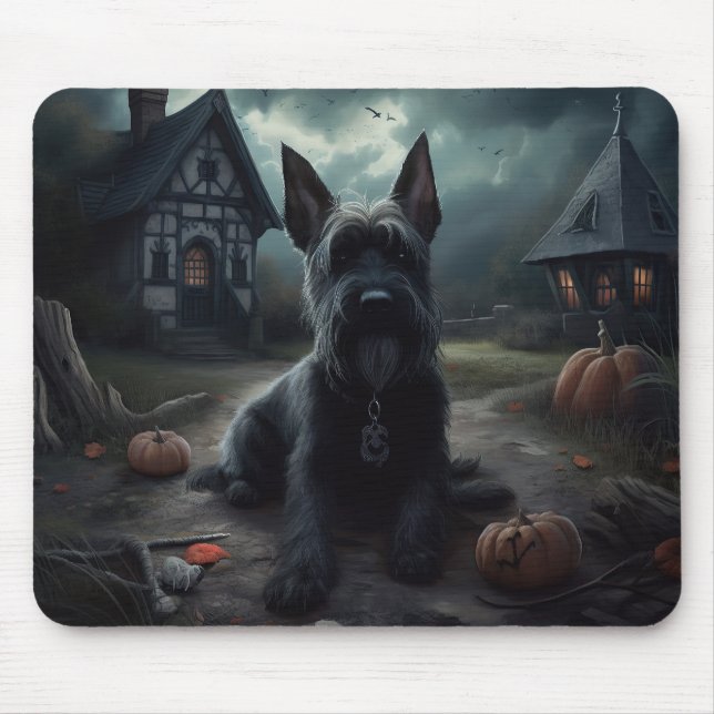 Tapis De Souris Ecosse Terrier Citrouille Halloween effrayant (Devant)