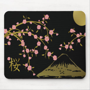 Tapis De Souris Écran Japonais Rose Sakura Or Noir