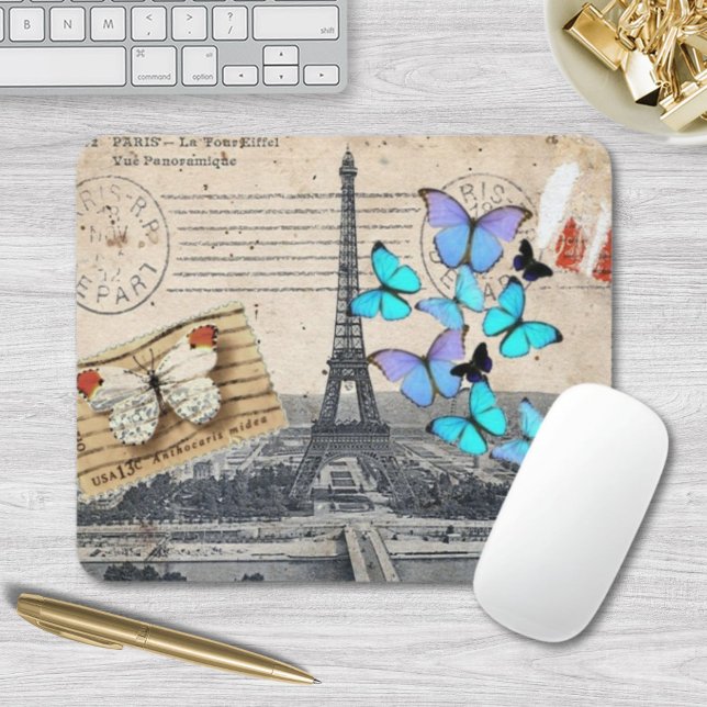 Tapis De Souris écritures postmark papillon Paris Effiel Tower (postmark scripts butterfly Paris Effiel Tower Mouse Pad)