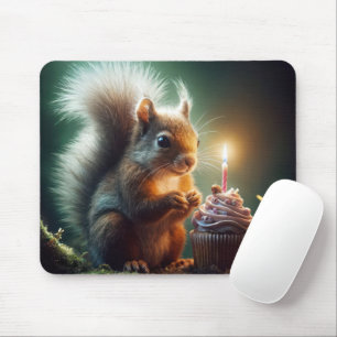 Tapis De Souris Écureuil Avec Cupcake Anniversaire