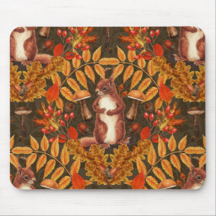 Tapis De Souris Écureuil d'automne sur brun foncé