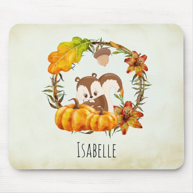 Tapis De Souris Écureuil de la couronne florale Automne Rustique (Devant)