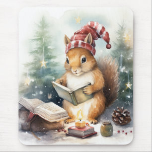 Tapis De Souris Écureuil de Noël lisant