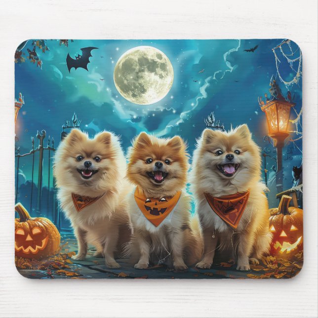 Tapis De Souris Éffrayant d'Halloween de Poméranie (Devant)