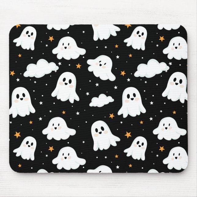 Tapis De Souris Éffrayant mignon Halloween Ghost Nuageux Star Sky (Devant)