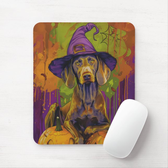 Tapis De Souris Éffrayant Weimaraner Chien Halloween sorcière et C (Avec souris)