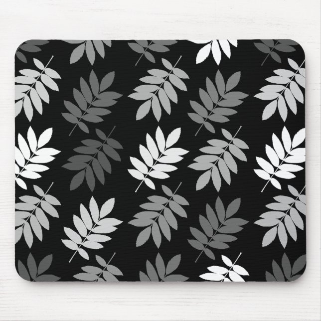 Tapis De Souris Elder Leaf Big Pattern Black White Grey (Devant)