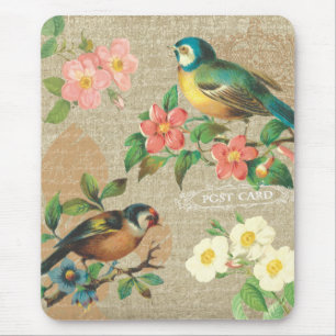 Tapis De Souris Élégance minable vintage rustique d'oiseaux et d