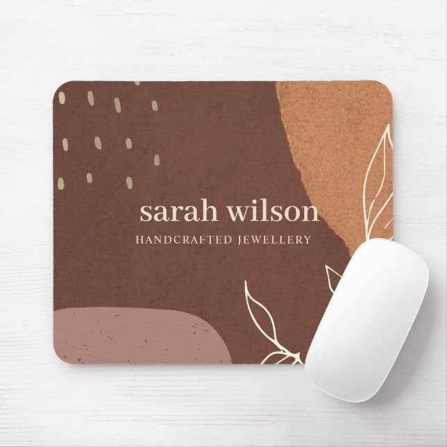 Tapis De Souris Elegant Abstract Rust Brown Orange Leafy Foliage (Avec souris)