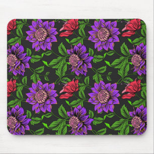 Tapis De Souris Élégant Arrière - plan Violet Et Fleur Rouge Noir