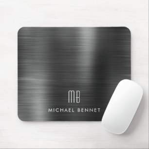 Tapis De Souris Elegant Black Metallic Monogram Name