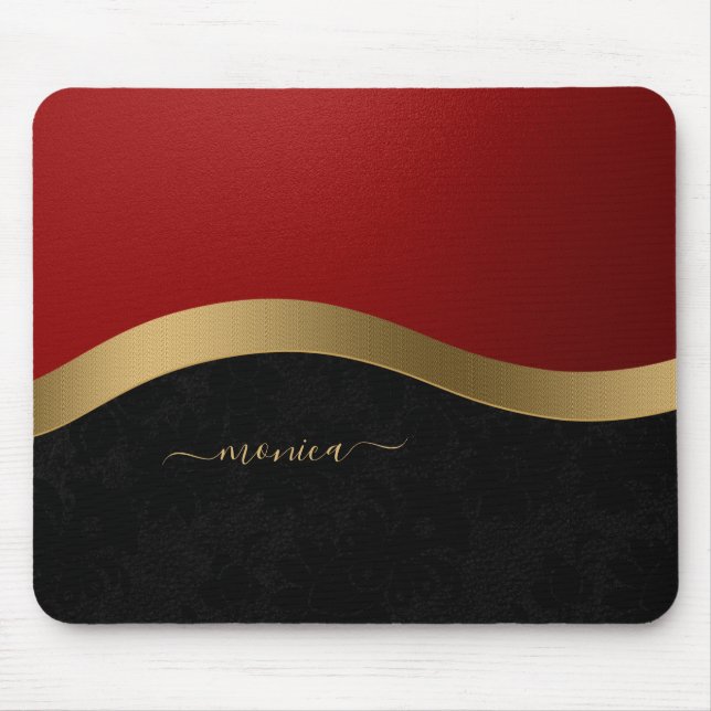 Tapis De Souris Elégant Black Red Gold Personnalisé (Devant)