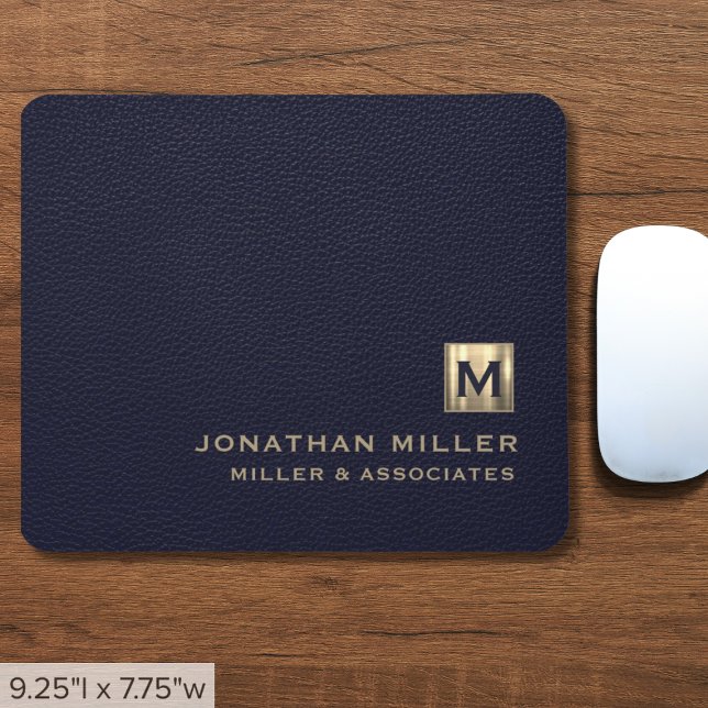Tapis De Souris Élégant Blue Leather Luxury Gold Logo initial (Créateur téléchargé)