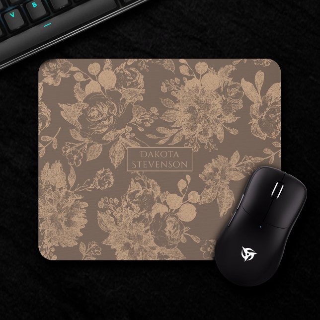Tapis De Souris Élégant botanique | Floral or Rose cuivre (Créateur téléchargé)