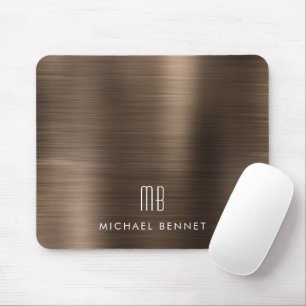 Tapis De Souris Elegant Bronze Brown Metallic Monogram Name