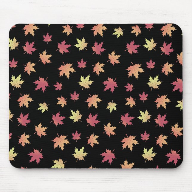 Tapis De Souris Élégant Brown Rouge Feuilles d'automne Motif | (Devant)