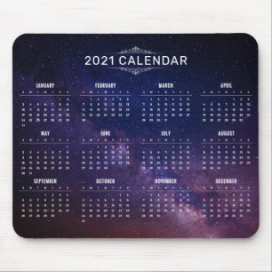 Tapis De Souris Élégant Calendrier 2021 sur Voie Lactée Mousepad