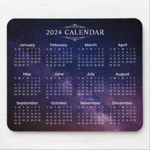 Tapis De Souris Élégant Calendrier 2024 sur Voie Lactée Mousepad