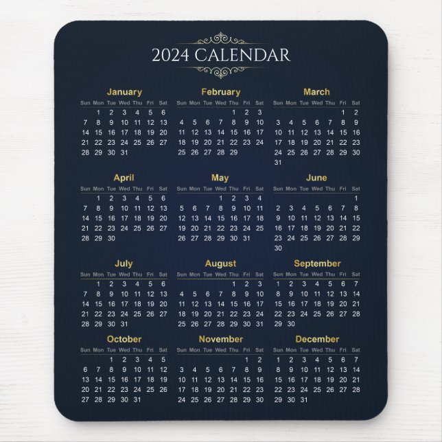 Tapis De Souris Élégant Calendrier Gold et Blue 2024 | Mousepad (Devant)