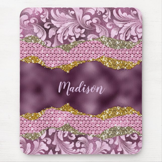 Tapis De Souris Élégant chatterie florale monogramme d'or rose vio (Devant)