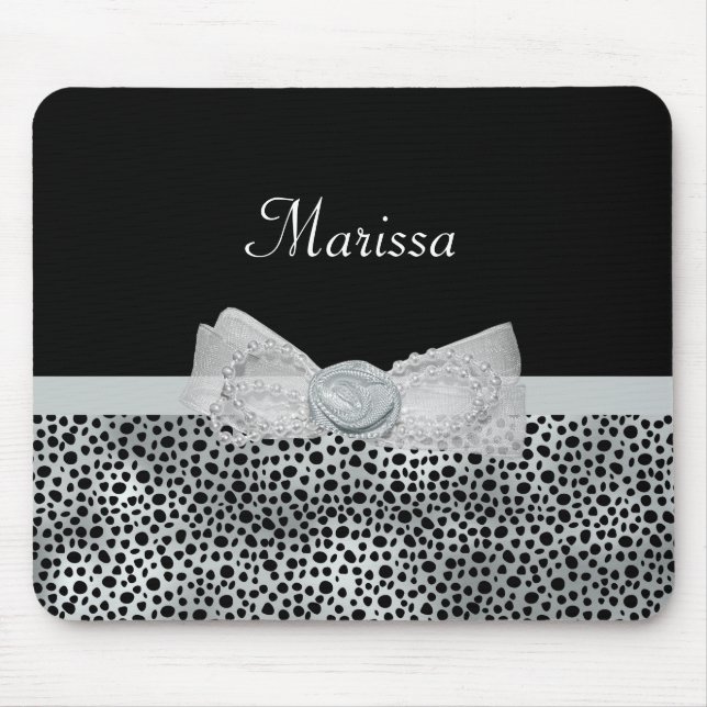 Tapis De Souris Elégant Cheetah Argent Imprimer Frilly Bow Avec No (Devant)